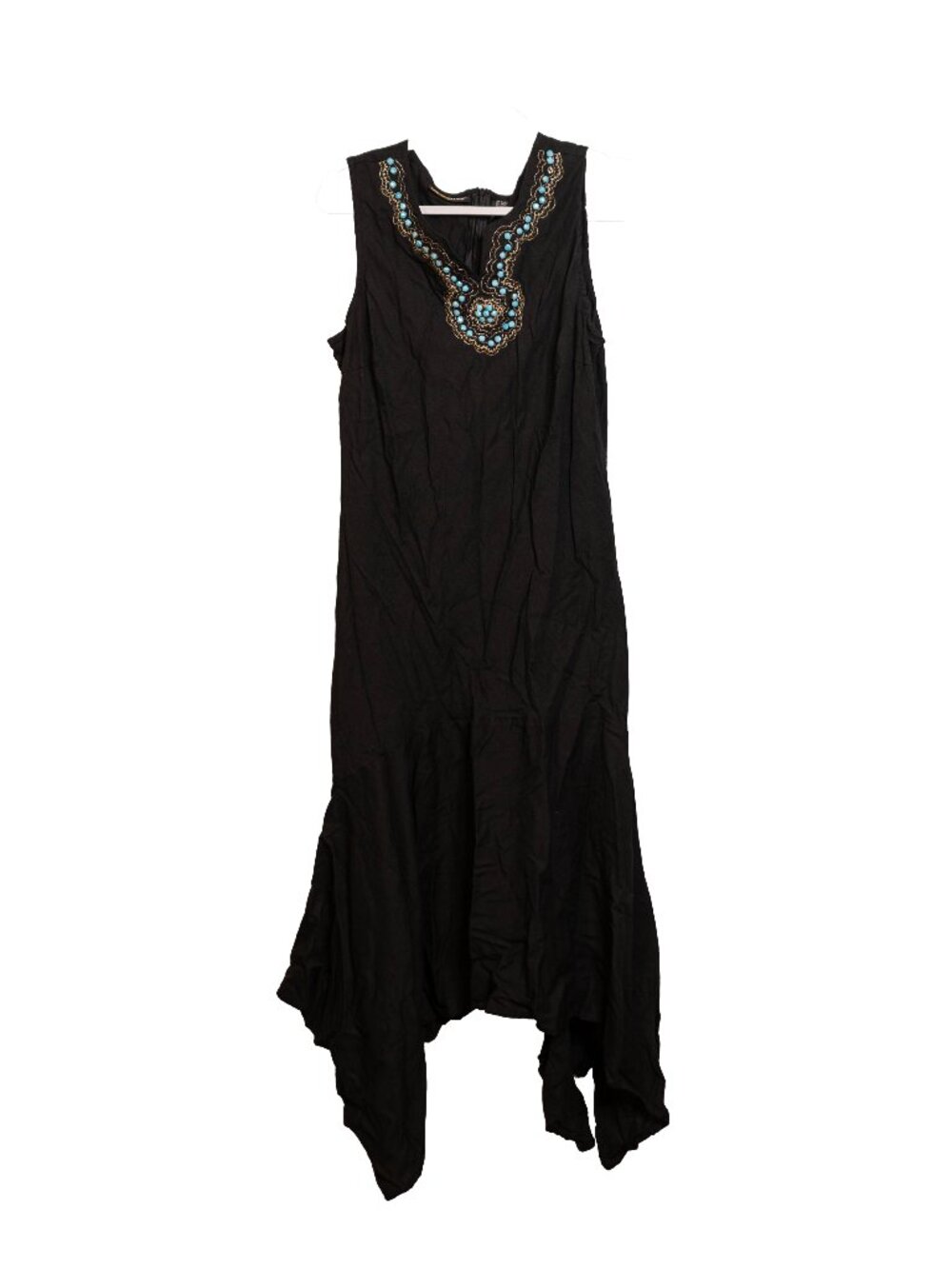 Metro Style Black Hankerchief Long Dress - Turquoise Beads - 18T - Tall Size